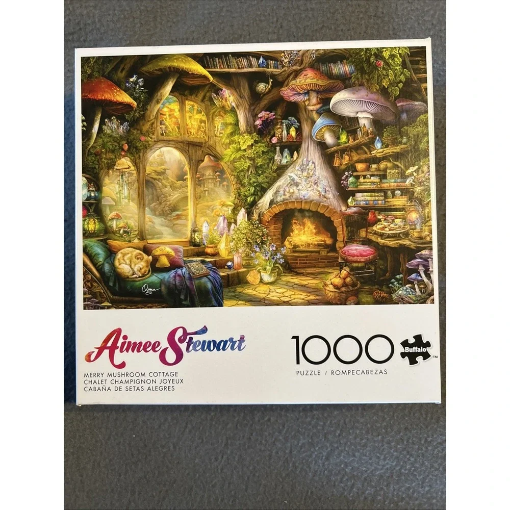 Buffalo Games 1000 Piece Puzzle Aimee Stewart Merry Mushroom Cottage Whimsical